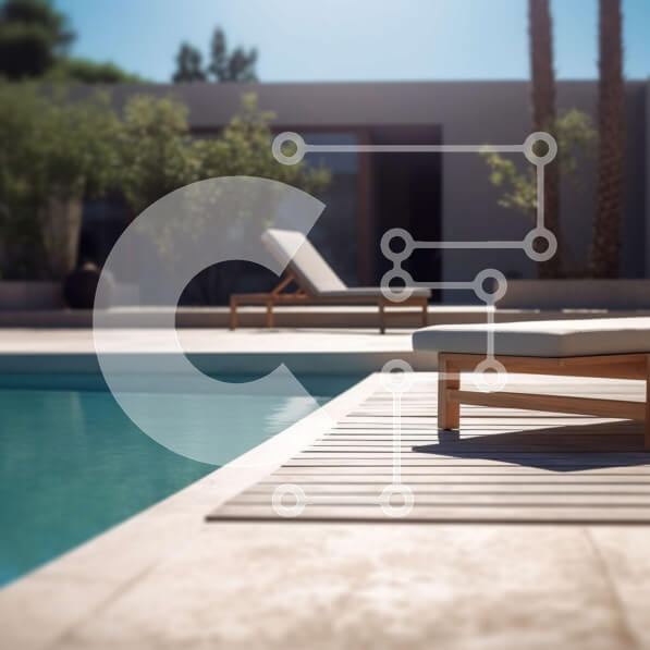 Intra Συλλεκτικό Ξύλινο Παζλ Plywood  4mm - Χαλάρωση σε μια μοντέρνα πισίνα ανάμεσα σε φοίνικες και καθαρό μπλε ουρανό Σε Ξύλινο Κουτί - Διαστάσεις Puzzle: 10x10 cm – 25 κομμάτια