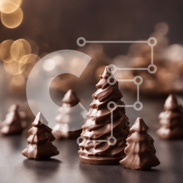 Σετ των 2 Intra Συλλεκτικό Ξύλινο Παζλ Plywood  4mm - Σοκολατένια δέντρα σε στολισμένο τραπέζι με φωτάκια και αστραφτερά διακοσμητικά Σε Ξύλινο Κουτί - Διαστάσεις: 10x10 cm – 25 κομμάτια