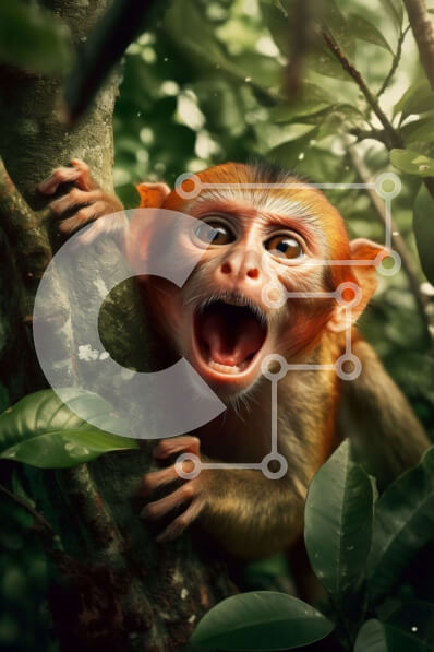 Σετ των 2 Intra Συλλεκτικό Ξύλινο Παζλ Plywood  4mm - Αξιολάτρευτη εικόνα ενός πιθήκου σε ένα κλαδί δέντρου σε μια ζούγκλα Σε Ξύλινο Κουτί - Διαστάσεις: 10x10 cm – 25 κομμάτια