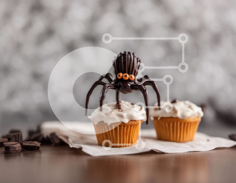Σετ των 2 Intra Συλλεκτικό Ξύλινο Παζλ Plywood  4mm - Cupcakes με θέμα το Halloween με Chocolate Spider Σε Ξύλινο Κουτί - Διαστάσεις: 10x10 cm – 25 κομμάτια