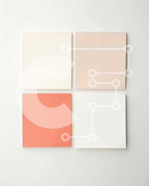 Intra Συλλεκτικό Ξύλινο Παζλ Plywood  4mm - Αφηρημένη εικόνα τεσσάρων κενών λευκών καρτών με ροζ και πορτοκαλί τετράγωνα Σε Ξύλινο Κουτί - Διαστάσεις Puzzle: 10x10 cm – 25 κομμάτια