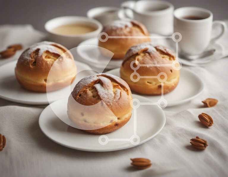 Σετ των 2 Intra Συλλεκτικό Ξύλινο Παζλ Plywood  4mm - Διάφορα αρτοσκευάσματα και καφές σε ένα τραπέζι Σε Ξύλινο Κουτί - Διαστάσεις: 10x10 cm – 25 κομμάτια