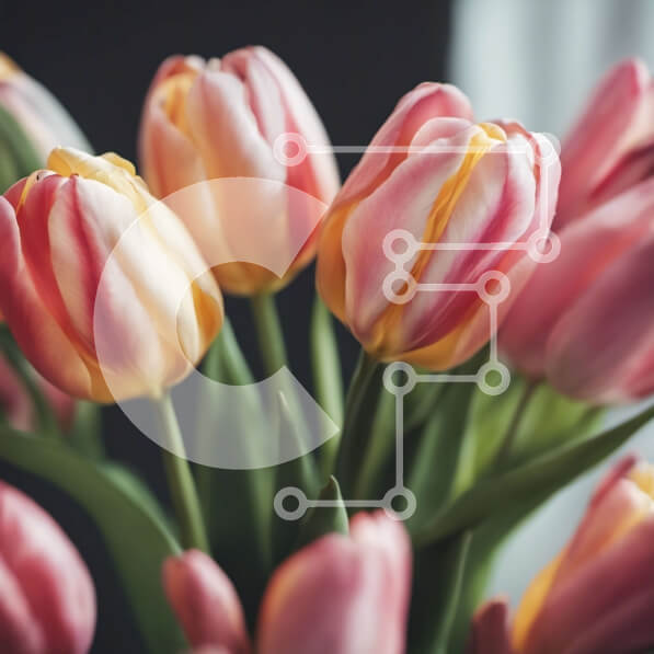 Intra Συλλεκτικό Ξύλινο Παζλ Plywood  4mm - Πολύχρωμες τουλίπες σε ένα βάζο σε ένα τραπέζι Σε Ξύλινο Κουτί - Διαστάσεις: 10x10 cm – 25 κομμάτια