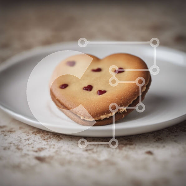 Σετ των 2 Intra Συλλεκτικό Ξύλινο Παζλ Plywood  4mm - Φρεσκοψημένο μπισκότο σε σχήμα καρδιάς σε λευκό πιάτο με κόκκινα μούρα Σε Ξύλινο Κουτί - Διαστάσεις: 10x10 cm – 25 κομμάτια