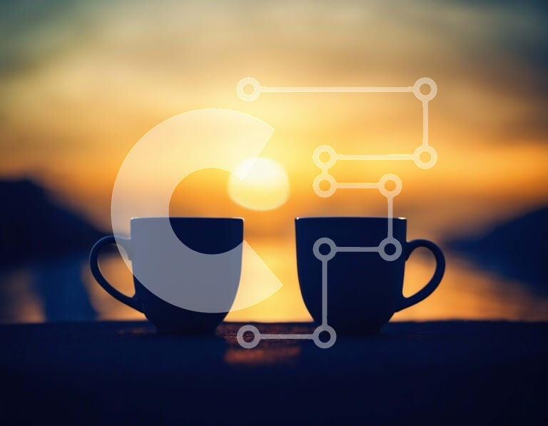 Σετ των 2 Intra Συλλεκτικό Ξύλινο Παζλ Plywood  4mm - Δύο φλιτζάνια καφέ με φόντο το ηλιοβασίλεμα Σε Ξύλινο Κουτί - Διαστάσεις: 10x10 cm – 25 κομμάτια