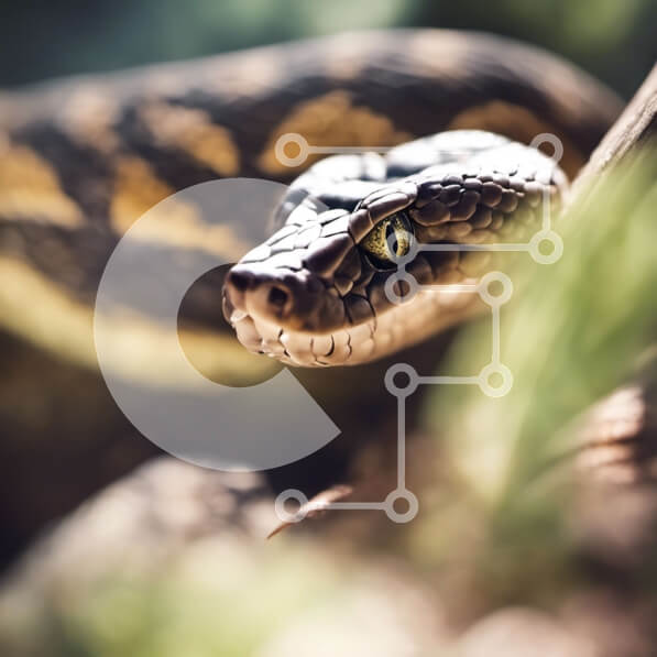 Intra Συλλεκτικό Ξύλινο Παζλ Plywood  4mm - Κοντινή όψη του κεφαλιού ενός μη δηλητηριώδους φιδιού Σε Ξύλινο Κουτί - Διαστάσεις: 10x10 cm – 25 κομμάτια