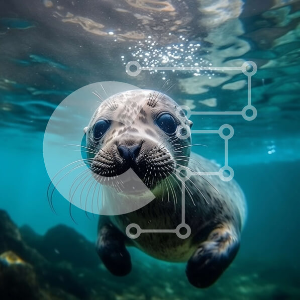 Intra Συλλεκτικό Ξύλινο Παζλ Plywood  4mm - Κοντινή εικόνα μιας υγιούς και ευτυχισμένης φώκιας υποβρύχια Σε Ξύλινο Κουτί - Διαστάσεις: 10x10 cm – 25 κομμάτια