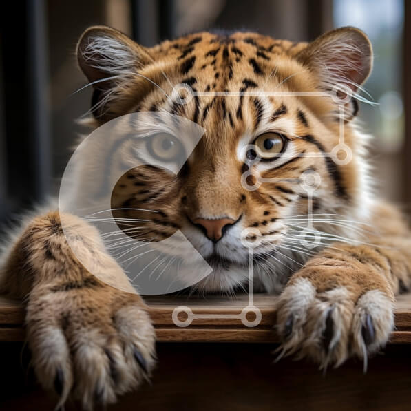 Intra Συλλεκτικό Ξύλινο Παζλ Plywood  4mm - Τίγρης που κάθεται στην ξύλινη επιφάνεια Σε Ξύλινο Κουτί - Διαστάσεις: 10x10 cm – 25 κομμάτια