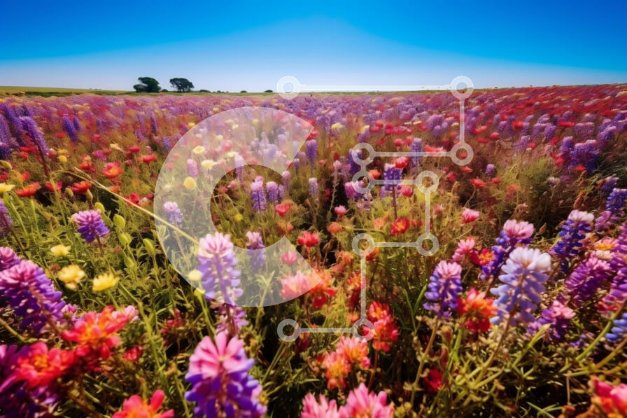 Intra Συλλεκτικό Ξύλινο Παζλ Plywood  4mm - Όμορφη εικόνα του αγρού με αγριολούλουδα με λούπινα κάτω από τον καθαρό μπλε ουρανό Σε Ξύλινο Κουτί - Διαστάσεις: 10x10 cm – 25 κομμάτια