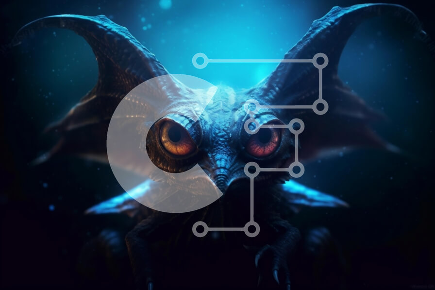 Intra Συλλεκτικό Ξύλινο Παζλ Plywood  4mm - Απόκοσμη εικόνα ενός δαιμονικού πλάσματος με μεγάλα κέρατα και λαμπερά κόκκινα μάτια Σε Ξύλινο Κουτί - Διαστάσεις Puzzle: 10x10 cm – 25 κομμάτια