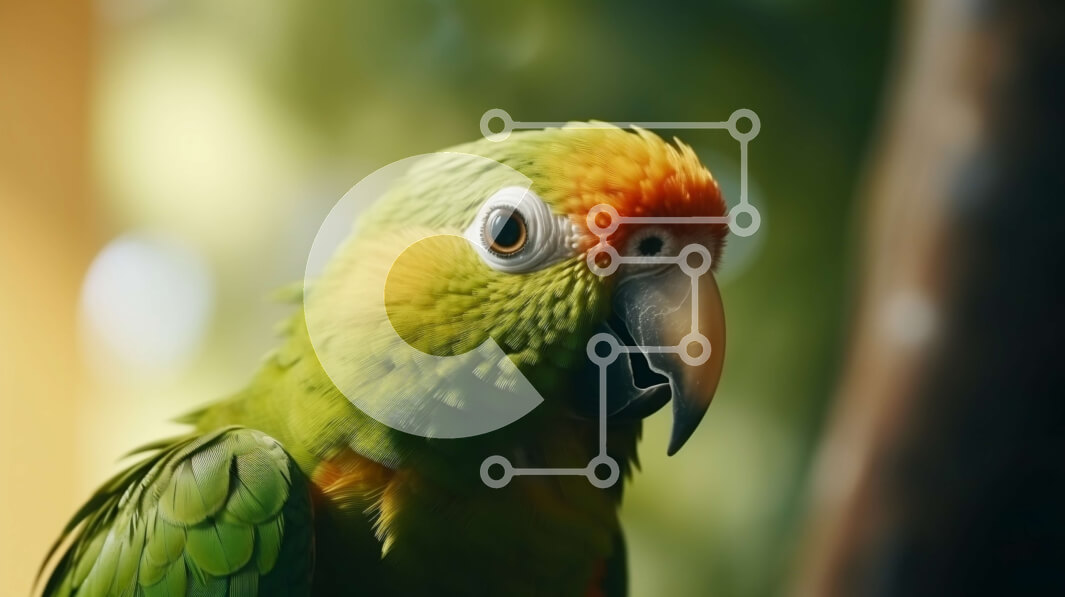 Σετ των 2 Intra Συλλεκτικό Ξύλινο Παζλ Plywood  4mm - Πράσινος και πορτοκαλίς παπαγάλος σκαρφαλωμένος σε ένα κλαδί δέντρου Σε Ξύλινο Κουτί - Διαστάσεις: 10x10 cm – 25 κομμάτια