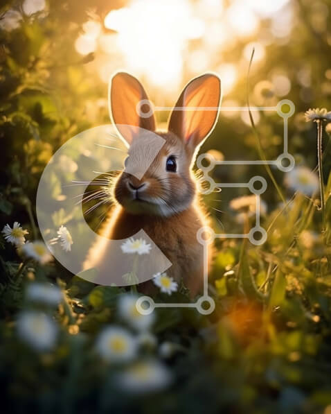 Σετ των 2 Intra Συλλεκτικό Ξύλινο Παζλ Plywood  4mm - Αξιολάτρευτη εικόνα ενός κουνελιού σε ένα χωράφι με μαργαρίτες Σε Ξύλινο Κουτί - Διαστάσεις: 10x10 cm – 25 κομμάτια