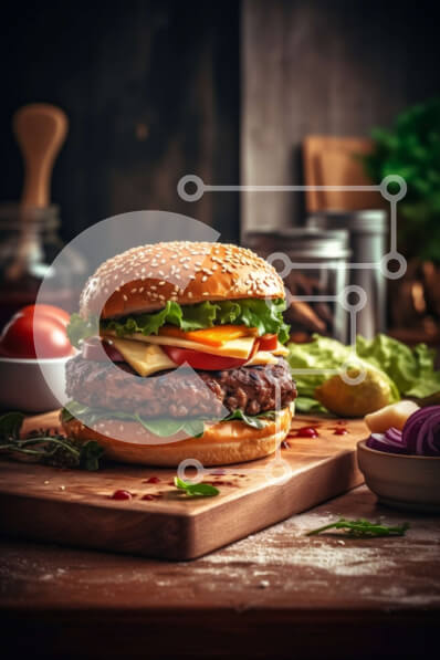 Σετ των 2 Intra Συλλεκτικό Ξύλινο Παζλ Plywood  4mm - Σπαρτική εικόνα ενός χάμπουργκερ σε μια ξύλινη σανίδα κοπής Σε Ξύλινο Κουτί - Διαστάσεις: 10x10 cm – 25 κομμάτια