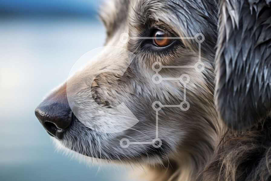 Σετ των 2 Intra Συλλεκτικό Ξύλινο Παζλ Plywood  4mm - Κοντινό πλάνο του προσώπου ενός βρεγμένου δασύτριχου σκύλου Σε Ξύλινο Κουτί - Διαστάσεις: 10x10 cm – 25 κομμάτια