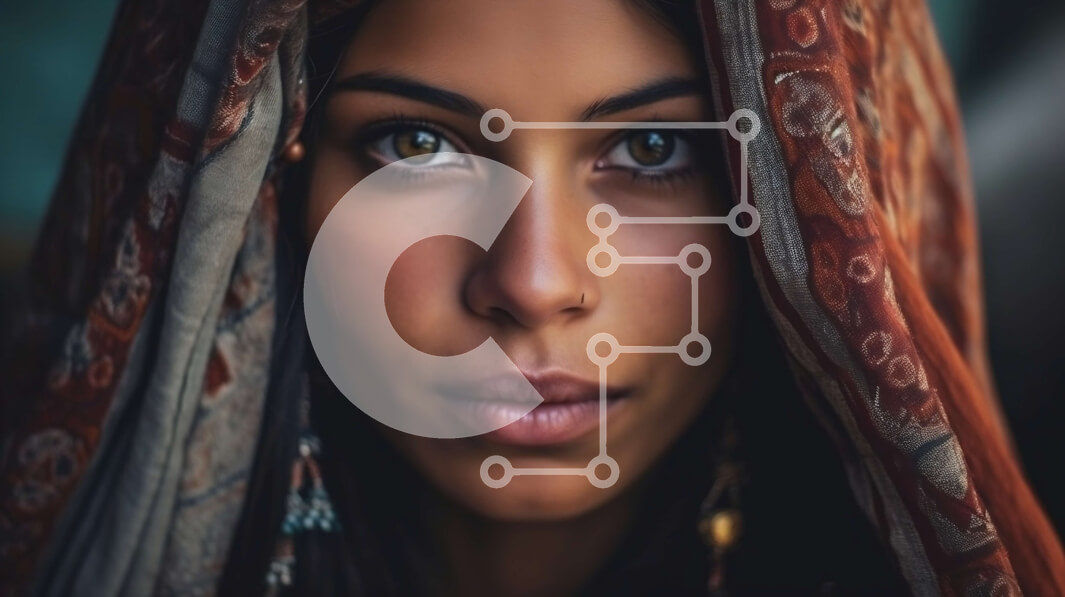 Intra Συλλεκτικό Ξύλινο Παζλ Plywood  4mm - Σοβαρή γυναίκα με μαντίλα που κοιτάζει κατευθείαν την κάμερα Σε Ξύλινο Κουτί - Διαστάσεις Puzzle: 10x10 cm – 25 κομμάτια