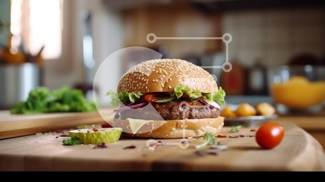 Σετ των 2 Intra Συλλεκτικό Ξύλινο Παζλ Plywood  4mm - Καταπληκτική εικόνα ενός χάμπουργκερ σε μια ξύλινη σανίδα κοπής Σε Ξύλινο Κουτί - Διαστάσεις: 10x10 cm – 25 κομμάτια