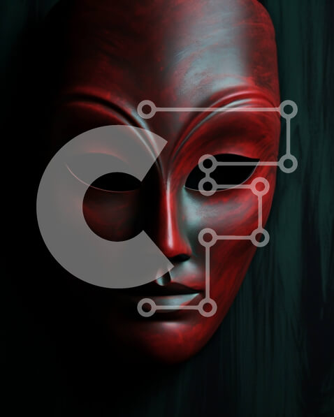 Intra Συλλεκτικό Ξύλινο Παζλ Plywood  4mm - Κόκκινη μάσκα σε σκούρο φόντο Σε Ξύλινο Κουτί - Διαστάσεις Puzzle: 10x10 cm – 25 κομμάτια