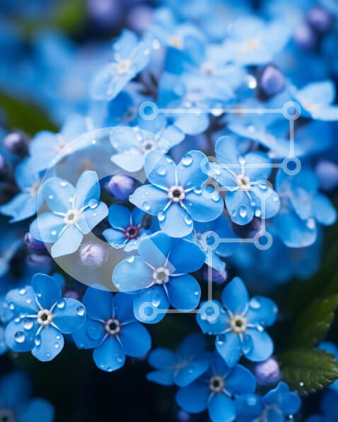 Intra Συλλεκτικό Ξύλινο Παζλ Plywood  4mm - Εκπληκτική κινηματογράφηση σε πρώτο πλάνο μπλε λουλουδιών με σταγονίδια νερού Σε Ξύλινο Κουτί - Διαστάσεις: 10x10 cm – 25 κομμάτια