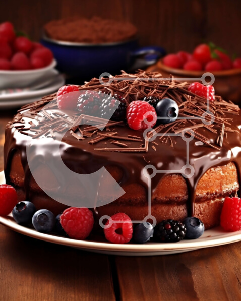 Σετ των 2 Intra Συλλεκτικό Ξύλινο Παζλ Plywood  4mm - Νόστιμο κέικ σοκολάτας με φρέσκα μούρα σε ένα πιάτο Σε Ξύλινο Κουτί - Διαστάσεις: 10x10 cm – 25 κομμάτια