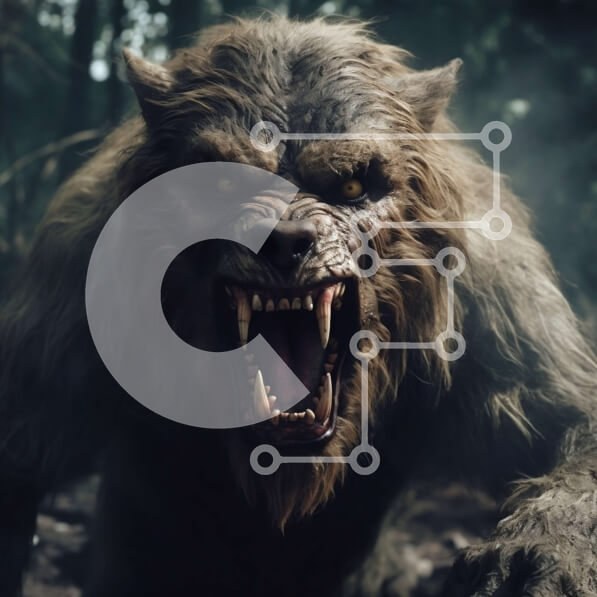 Intra Συλλεκτικό Ξύλινο Παζλ Plywood  4mm - Τρομακτική εικόνα του λυκάνθρωπου που ουρλιάζει στην πανσέληνο στο σκοτεινό δάσος Σε Ξύλινο Κουτί - Διαστάσεις: 10x10 cm – 25 κομμάτια