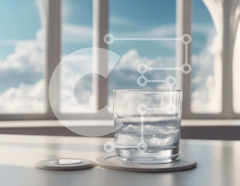 Intra Συλλεκτικό Ξύλινο Παζλ Plywood  4mm - Ποτήρι νερό στο τραπέζι με τα σύννεφα στον ουρανό Σε Ξύλινο Κουτί - Διαστάσεις Puzzle: 10x10 cm – 25 κομμάτια