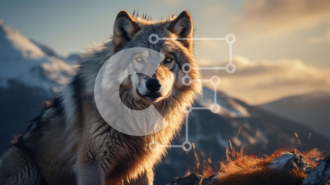 Σετ των 2 Intra Συλλεκτικό Ξύλινο Παζλ Plywood  4mm - Γκρίζος Λύκος σε Βραχώδη Έξοδο με Χιονισμένη Οροσειρά Σε Ξύλινο Κουτί - Διαστάσεις: 10x10 cm – 25 κομμάτια