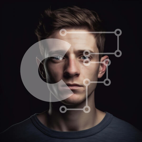 Intra Συλλεκτικό Ξύλινο Παζλ Plywood  4mm - Σοβαρό πορτρέτο ενός νεαρού άνδρα με κοντά καστανά μαλλιά και μπλε μάτια Σε Ξύλινο Κουτί - Διαστάσεις Puzzle: 10x10 cm – 25 κομμάτια