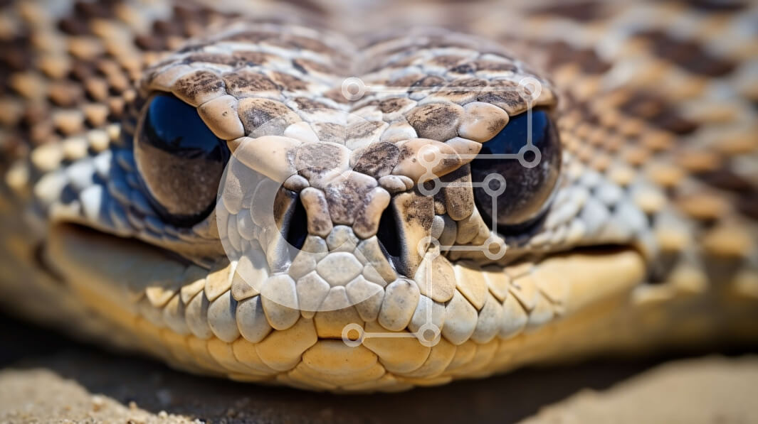 Intra Συλλεκτικό Ξύλινο Παζλ Plywood  4mm - Κοντινό πλάνο του κεφαλιού ενός φιδιού με καφέ και κίτρινο σχέδιο Σε Ξύλινο Κουτί - Διαστάσεις: 10x10 cm – 25 κομμάτια