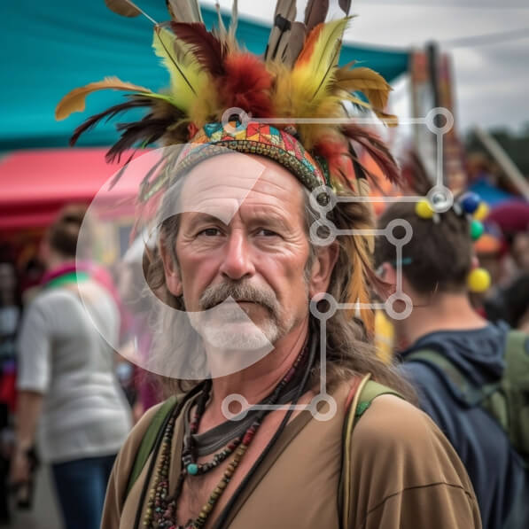 Intra Συλλεκτικό Ξύλινο Παζλ Plywood  4mm - Σοβαρός άνδρας με πολύχρωμη κόμμωση που στέκεται μπροστά σε ένα πλήθος Σε Ξύλινο Κουτί - Διαστάσεις Puzzle: 10x10 cm – 25 κομμάτια