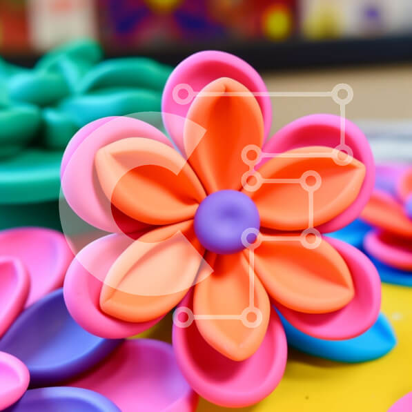 Intra Συλλεκτικό Ξύλινο Παζλ Plywood  4mm - Αφηρημένος κύκλος πλαστικών λουλουδιών στο τραπέζι Σε Ξύλινο Κουτί - Διαστάσεις Puzzle: 10x10 cm – 25 κομμάτια