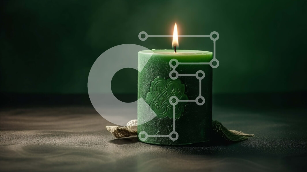 Intra Συλλεκτικό Ξύλινο Παζλ Plywood  4mm - Πράσινο κερί με ένα αναμμένο φυτίλι σε μια σκοτεινή επιφάνεια - Φωτογραφία Αρχείου Σε Ξύλινο Κουτί - Διαστάσεις: 10x10 cm – 25 κομμάτια