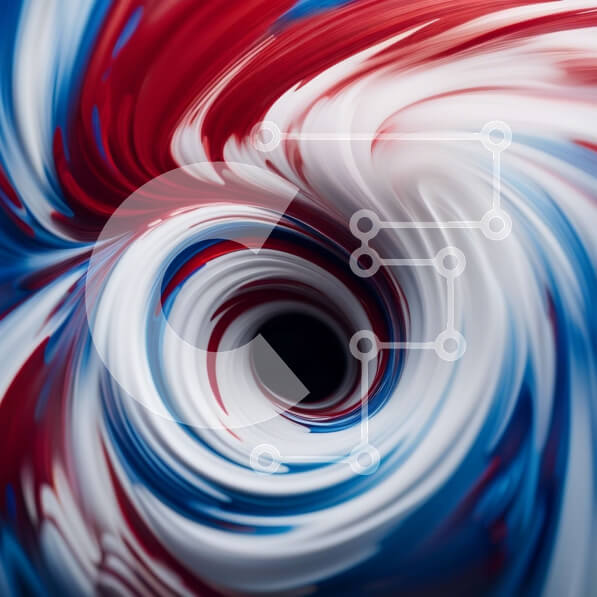 Intra Συλλεκτικό Ξύλινο Παζλ Plywood  4mm - Οπτικά εντυπωσιακή εικόνα μιας περιστρεφόμενης δίνης σε κόκκινο, λευκό και μπλε Σε Ξύλινο Κουτί - Διαστάσεις Puzzle: 10x10 cm – 25 κομμάτια