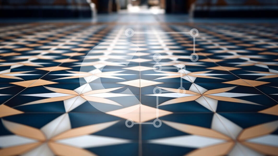 Intra Συλλεκτικό Ξύλινο Παζλ Plywood  4mm - Μπλε και άσπρο γεωμετρικό σχέδιο στο πάτωμα του κτιρίου Σε Ξύλινο Κουτί - Διαστάσεις Puzzle: 10x10 cm – 25 κομμάτια