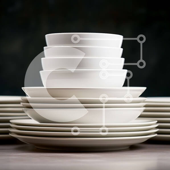 Intra Συλλεκτικό Ξύλινο Παζλ Plywood  4mm - Στοίβα από λευκά πιάτα και μπολ Σε Ξύλινο Κουτί - Διαστάσεις Puzzle: 10x10 cm – 25 κομμάτια