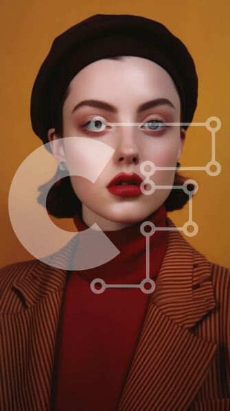 Intra Συλλεκτικό Ξύλινο Παζλ Plywood  4mm - Σοβαρή γυναίκα με κόκκινο μπερέ και καφέ σακάκι Σε Ξύλινο Κουτί - Διαστάσεις Puzzle: 10x10 cm – 25 κομμάτια