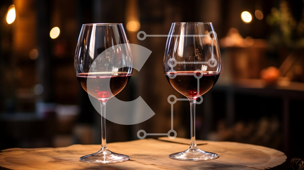 Σετ των 2 Intra Συλλεκτικό Ξύλινο Παζλ Plywood  4mm - Ποτήρια κόκκινου κρασιού σε ξύλινο τραπέζι με αμυδρό φόντο Σε Ξύλινο Κουτί - Διαστάσεις: 10x10 cm – 25 κομμάτια