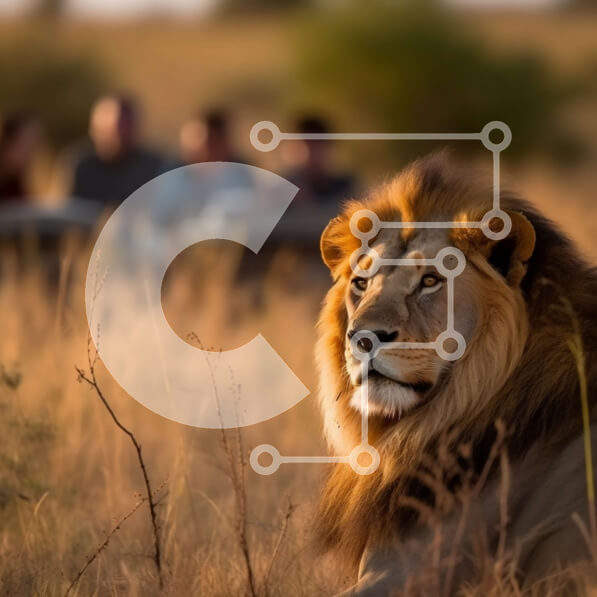 Intra Συλλεκτικό Ξύλινο Παζλ Plywood  4mm - Όμορφη εικόνα ενός λιονταριού σε ένα χωράφι Σε Ξύλινο Κουτί - Διαστάσεις: 10x10 cm – 25 κομμάτια