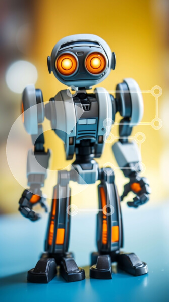 Intra Συλλεκτικό Ξύλινο Παζλ Plywood  4mm - Μοντέρνο και κομψό μικρό ρομπότ με πορτοκαλί μάτια Σε Ξύλινο Κουτί - Διαστάσεις Puzzle: 10x10 cm – 25 κομμάτια