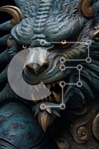 Intra Συλλεκτικό Ξύλινο Παζλ Plywood  4mm - Καταπληκτική εικόνα ενός μπλε δράκου με μεγάλους κυνόδοντες και κέρατα Σε Ξύλινο Κουτί - Διαστάσεις Puzzle: 10x10 cm – 25 κομμάτια