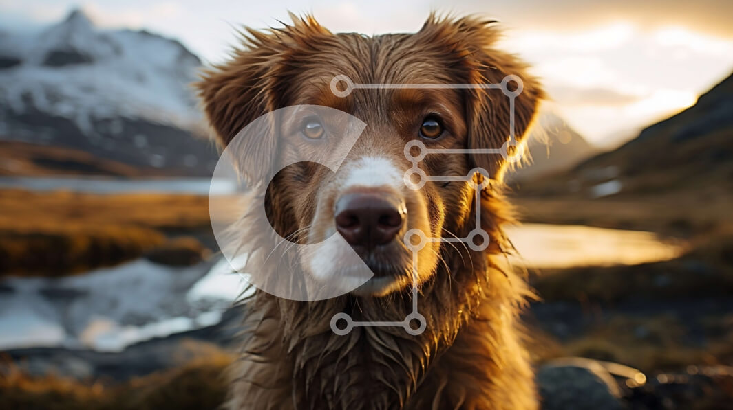 Σετ των 2 Intra Συλλεκτικό Ξύλινο Παζλ Plywood  4mm - Καφέ σκυλί που στέκεται μπροστά από μια λίμνη με τα βουνά Σε Ξύλινο Κουτί - Διαστάσεις: 10x10 cm – 25 κομμάτια