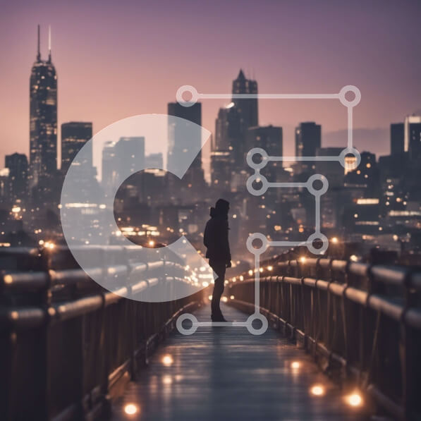 Intra Συλλεκτικό Ξύλινο Παζλ Plywood  4mm - Ο ορίζοντας της πόλης στο σούρουπο με πρόσωπο στη γέφυρα Σε Ξύλινο Κουτί - Διαστάσεις Puzzle: 10x10 cm – 25 κομμάτια