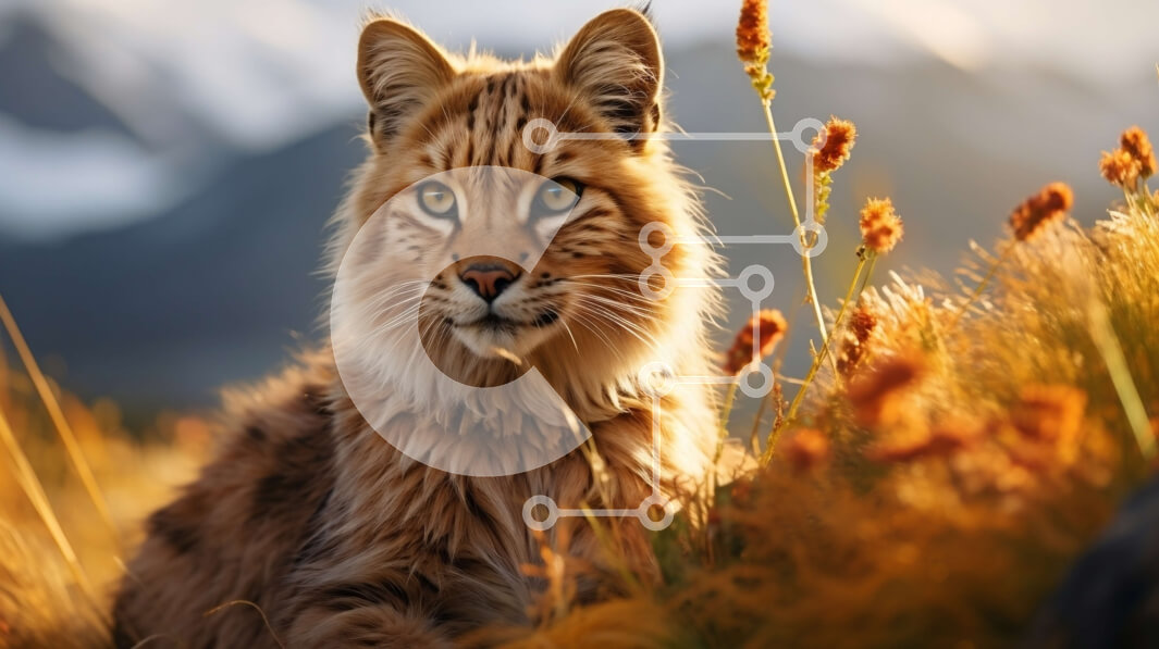 Σετ των 2 Intra Συλλεκτικό Ξύλινο Παζλ Plywood  4mm - Λυγξ σε ψηλό γρασίδι και λουλούδια Σε Ξύλινο Κουτί - Διαστάσεις: 10x10 cm – 25 κομμάτια