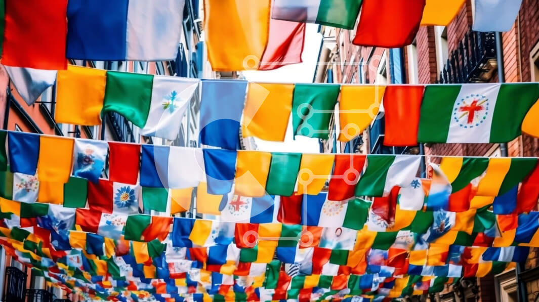 Intra Συλλεκτικό Ξύλινο Παζλ Plywood  4mm - Εκπληκτική εικόνα της πολύχρωμης ευρωπαϊκής οδού με κτίρια και σημαίες Σε Ξύλινο Κουτί - Διαστάσεις Puzzle: 10x10 cm – 25 κομμάτια