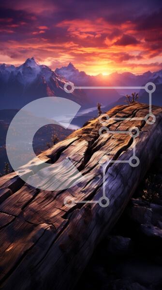 Σετ των 2 Intra Συλλεκτικό Ξύλινο Παζλ Plywood  4mm - Εκπληκτική εικόνα ηλιοβασιλέματος μιας οροσειράς με ένα κούτσουρο στο προσκήνιο Σε Ξύλινο Κουτί - Διαστάσεις: 10x10 cm – 25 κομμάτια