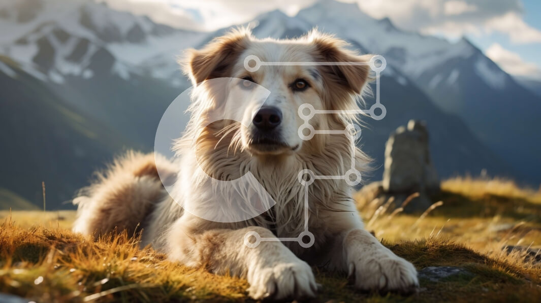 Intra Συλλεκτικό Ξύλινο Παζλ Plywood  4mm - Σκύλος Γκόλντεν Ριτρίβερ ξαπλωμένος σε έναν χορταριασμένο λόφο με βουνά στο βάθος Σε Ξύλινο Κουτί - Διαστάσεις: 10x10 cm – 25 κομμάτια