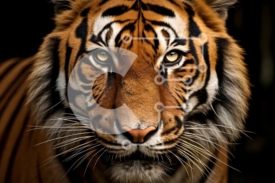 Σετ των 2 Intra Συλλεκτικό Ξύλινο Παζλ Plywood  4mm - Σφοδρή και έντονη κινηματογράφηση σε πρώτο πλάνο προσώπου τίγρης Σε Ξύλινο Κουτί - Διαστάσεις: 10x10 cm – 25 κομμάτια