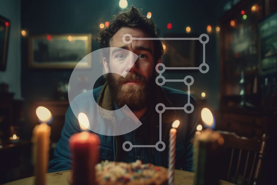 Σετ των 2 Intra Συλλεκτικό Ξύλινο Παζλ Plywood  4mm - Σοβαρός άνδρας με γένια που γιορτάζει με τούρτα Σε Ξύλινο Κουτί - Διαστάσεις: 10x10 cm – 25 κομμάτια