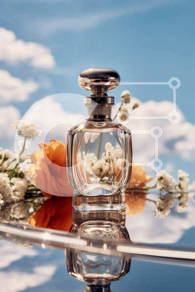 Intra Συλλεκτικό Ξύλινο Παζλ Plywood  4mm - Κομψό και κομψό: Μπουκάλι αρώματος Chanel No. 5 σε επιφάνεια με καθρέφτη Σε Ξύλινο Κουτί - Διαστάσεις Puzzle: 10x10 cm – 25 κομμάτια