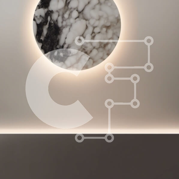 Intra Συλλεκτικό Ξύλινο Παζλ Plywood  4mm - Κυκλικό μαρμάρινο φωτιστικό σε κενό λευκό δωμάτιο Σε Ξύλινο Κουτί - Διαστάσεις Puzzle: 10x10 cm – 25 κομμάτια