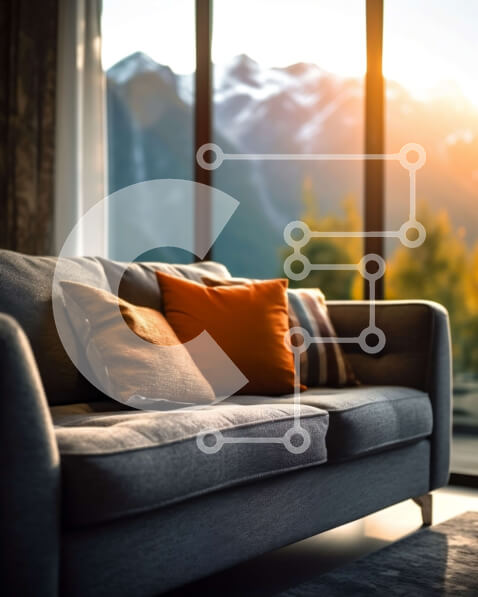 Intra Συλλεκτικό Ξύλινο Παζλ Plywood  4mm - Άνετο σαλόνι με εκπληκτική θέα στα βουνά και το ηλιοβασίλεμα Σε Ξύλινο Κουτί - Διαστάσεις Puzzle: 10x10 cm – 25 κομμάτια